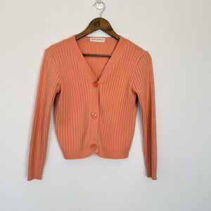 Hers Denim Sweater Womens XS Terracotta Ribbed Button Front Cardigan Long Sleeve